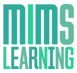 The image shows the words "MIMS LEARNING" in bold, uppercase letters with "MIMS" in teal and "LEARNING" in light green.